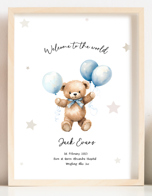Welcome to the World baby print - Blue